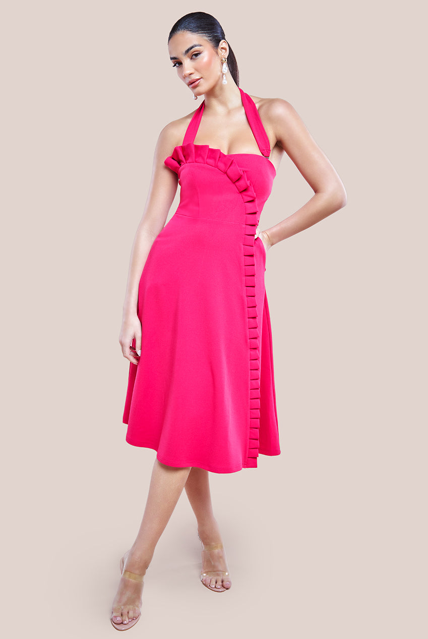 Frilled Halter Neck Strap Midi Dress