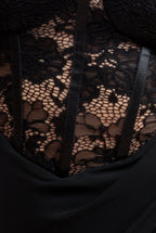 Scalloped Lace & Chiffon Winged Corset Bodice Maxi Dress