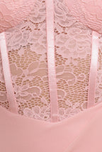 Scalloped Lace & Chiffon Winged Corset Bodice Maxi Dress