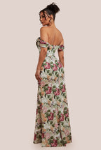 Cowl Neck Floral Print Jacquard Chiffon Maxi Dress
