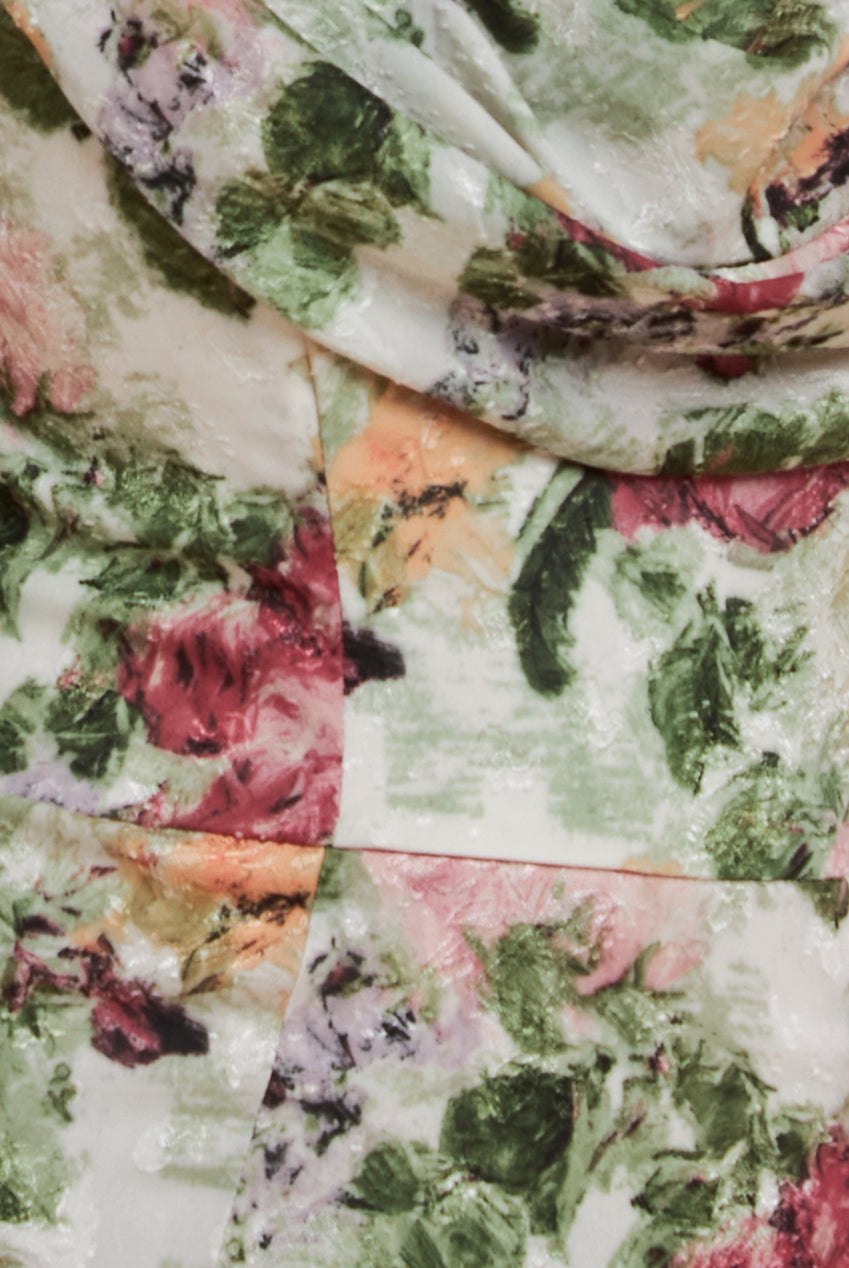 Cowl Neck Floral Print Jacquard Chiffon Maxi Dress