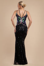 Sequin Butterfly Front Split Maxi Dress