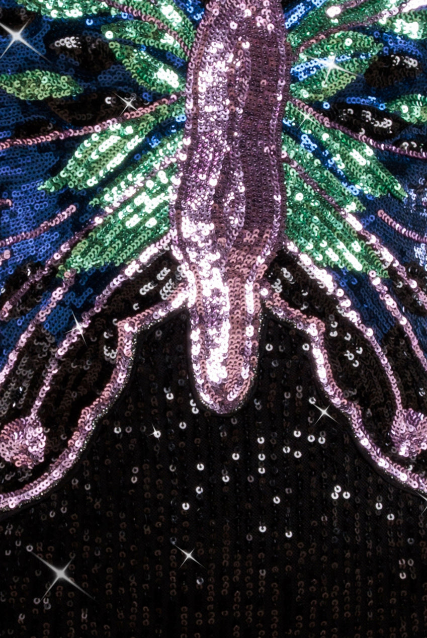 Sequin Butterfly Front Split Maxi Dress