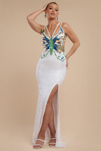 Sequin Butterfly Front Split Maxi Dress