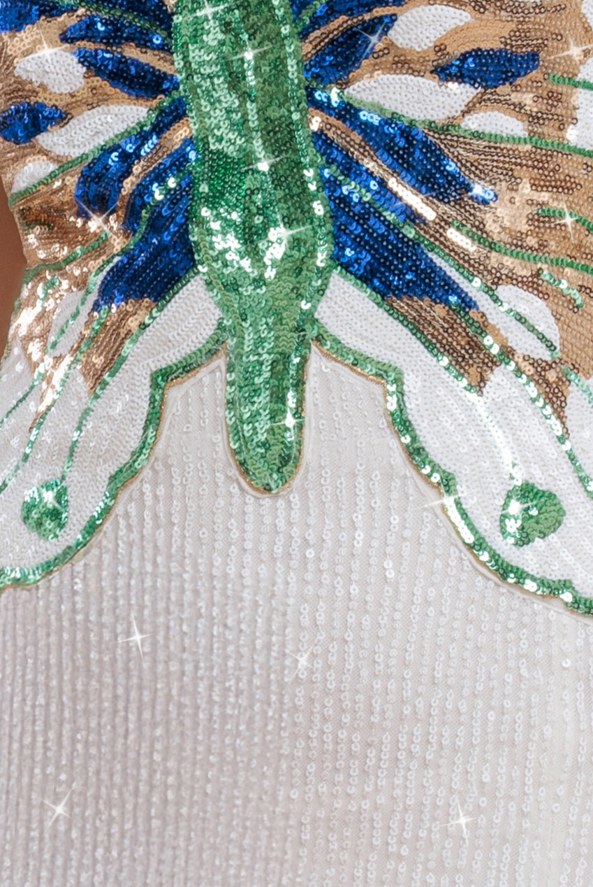 Sequin Butterfly Front Split Maxi Dress