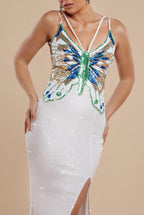 Sequin Butterfly Front Split Maxi Dress