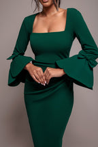 Petal Bow Sleeve Frill Midi Dress