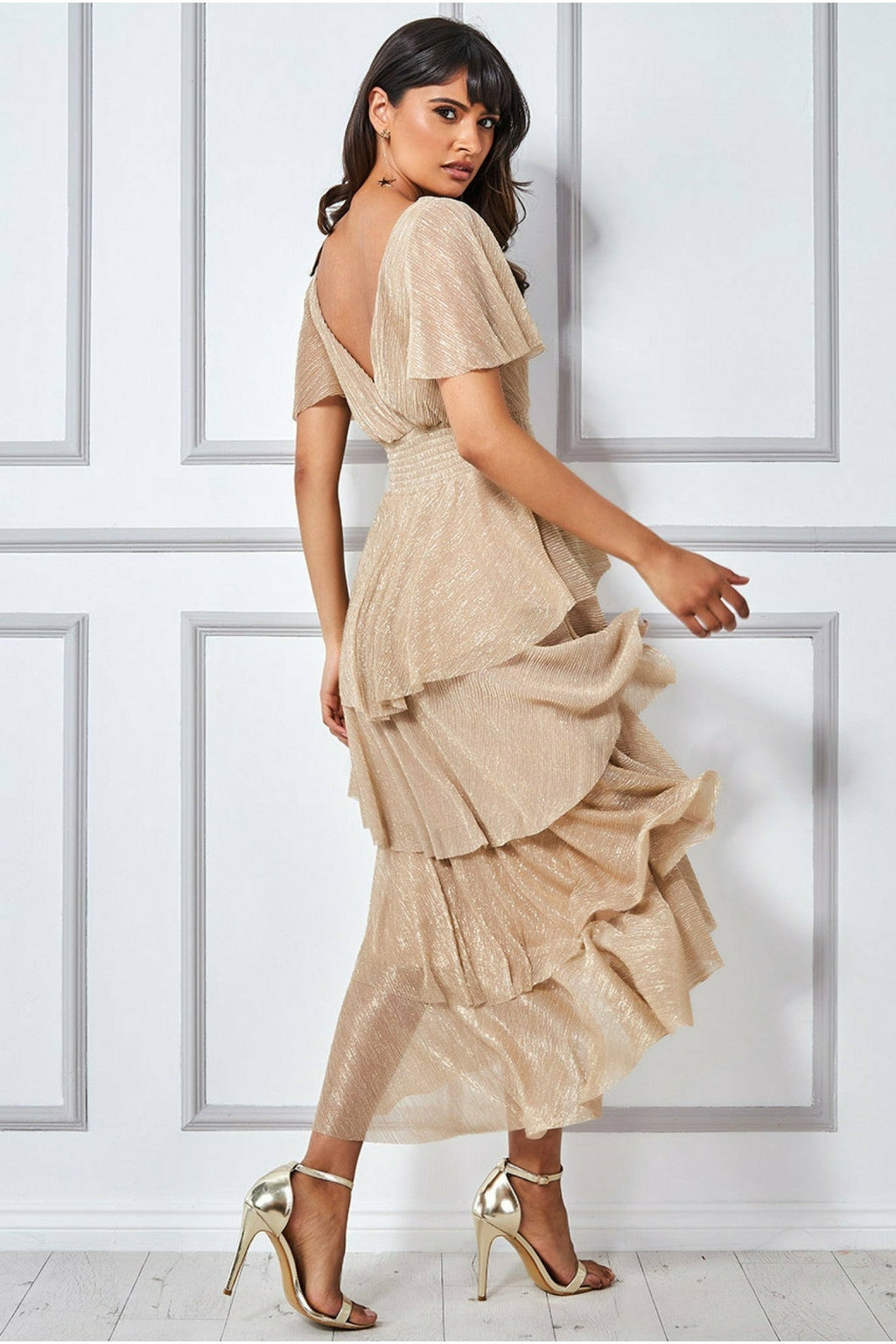 Crinkle Lurex High Low Layered Midi Dress